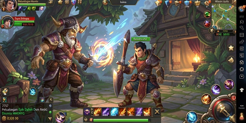 Screenshot menampilkan aksi pertempuran seru dalam game MMORPG.