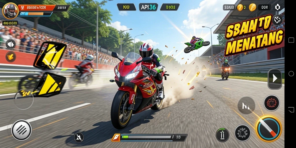 Tampilan menakjubkan dari gameplay balap motor yang seru.