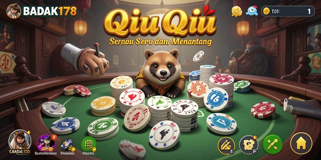 Screenshot utama BADAK178 menampilkan aksi seru permainan QiuQiu.