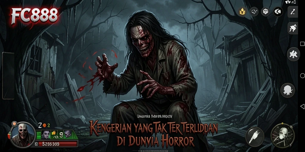 Screenshot menampilkan gameplay menegangkan dan atmosfer horor FC888.