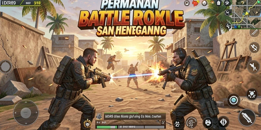Tangkapan layar menunjukkan aksi seru dalam permainan Battle Royale.