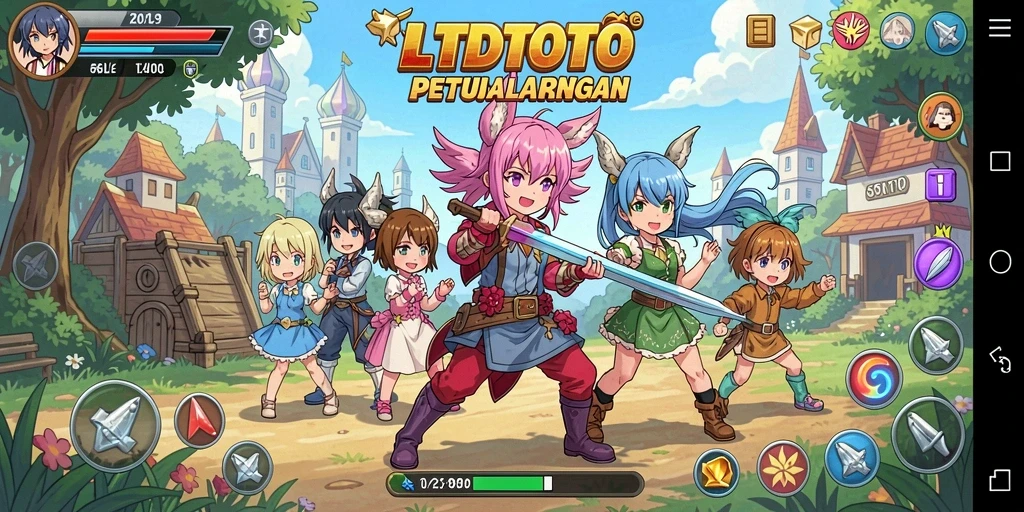 Tangkapan layar gameplay LTDTOTO yang menampilkan aksi seru karakter anime.