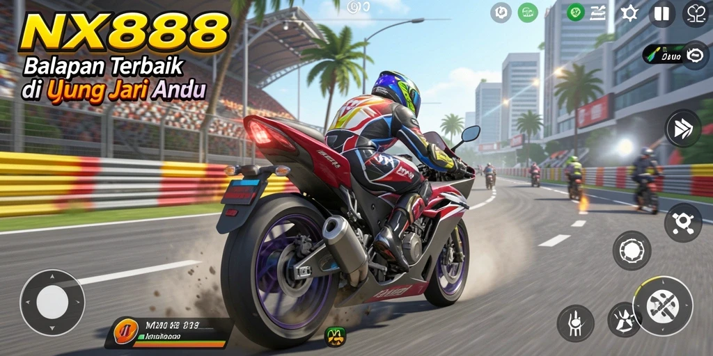 Gameplay mendebarkan dalam balapan motor yang intens.