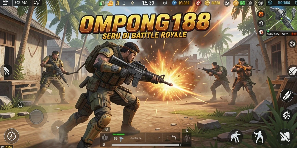 Screenshot utama OMPONG188 menampilkan aksi seru di arena Battle Royale.