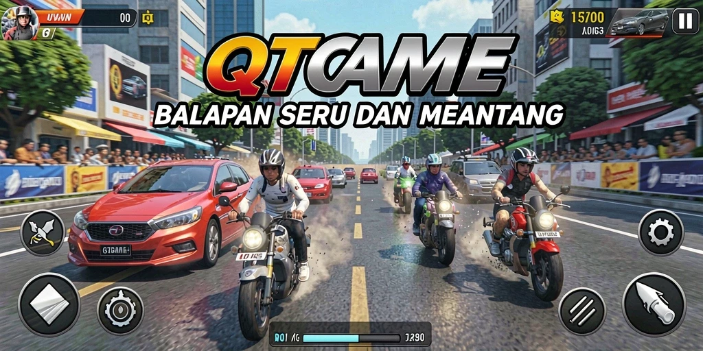 Tampilan menegangkan dari balapan QTGAME dengan kendaraan berkecepatan tinggi.