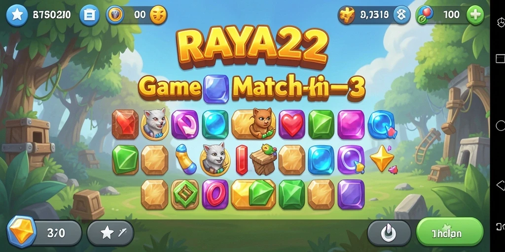 Tampilan gameplay seru dalam RAYA22 dengan tantangan Match-3 yang menarik.