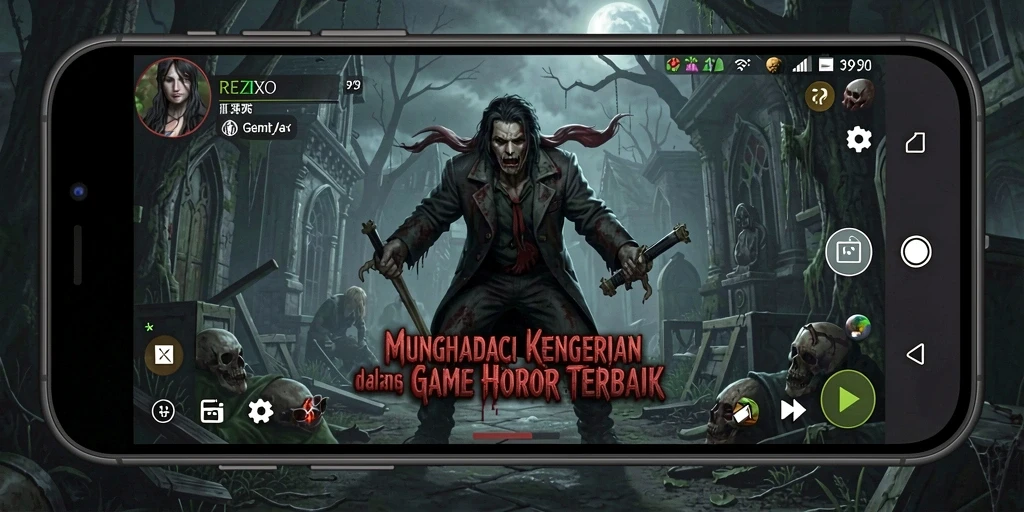 Screenshot dari gameplay seram REZIXO menunjukkan suasana yang mencekam.