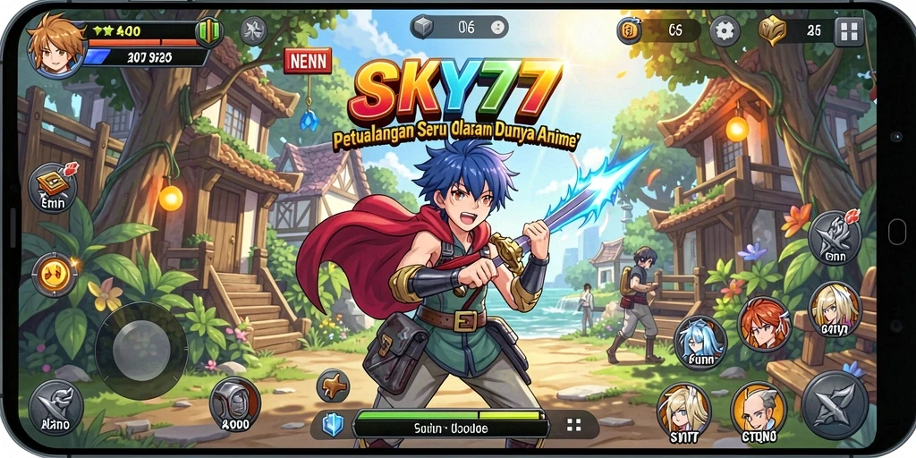 Tampilan gameplay <strong>SKY77</strong> yang menakjubkan dengan karakter anime.