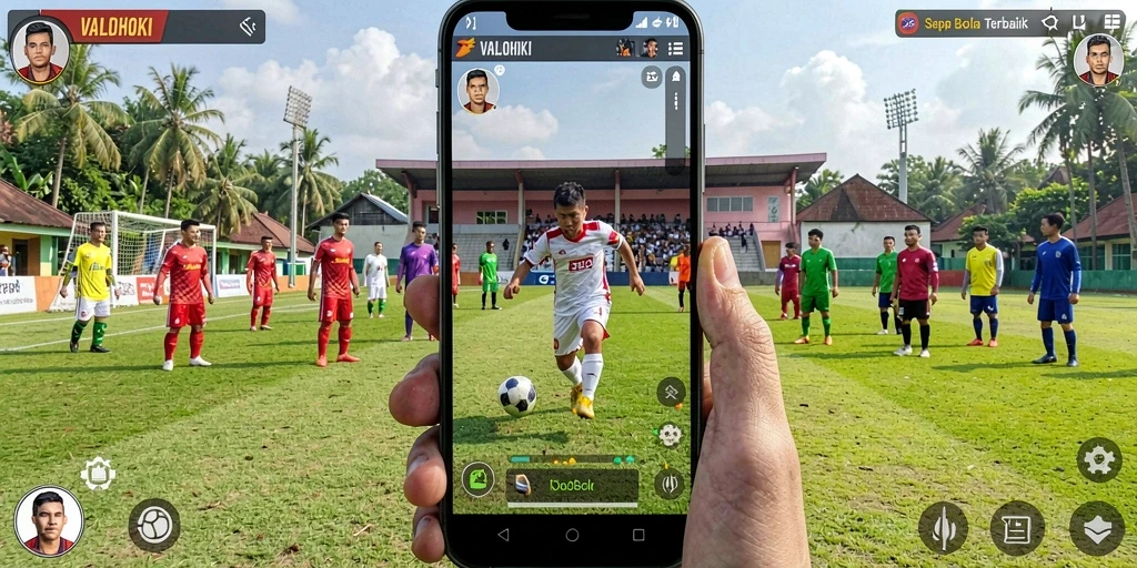 Tampilan gameplay VALOHOKI dengan aksi sepak bola intens.